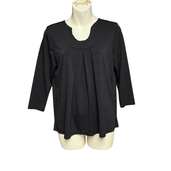 Dress barn size small Black Relaxed Pleated 3/4 Sleeve Blouse - Picture 1 of 7